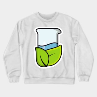 Beaker Glass Chemical Liquid with Green Leaves Sticker design vector illustration. Medical laboratory and Pharmacy objects icon concept. Chemical glass and green leaves sticker design icons logo. Crewneck Sweatshirt